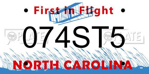 074ST5 North Carolina License Plate