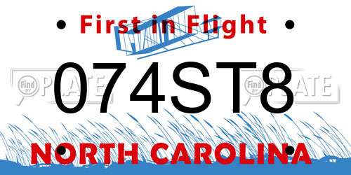 074ST8 North Carolina License Plate
