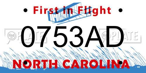 0753AD North Carolina License Plate
