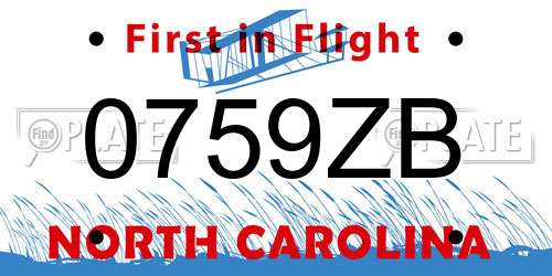 0759ZB North Carolina License Plate