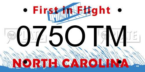 075OTM North Carolina License Plate