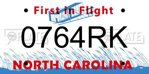 0764RK North Carolina License Plate