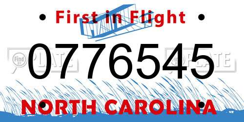 0776545 North Carolina License Plate