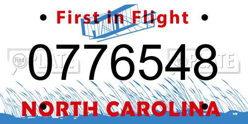 0776548 North Carolina License Plate
