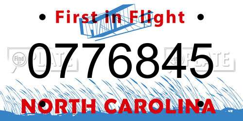 0776845 North Carolina License Plate