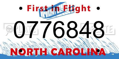0776848 North Carolina License Plate