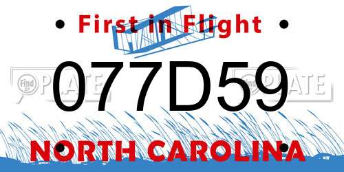 077D59 North Carolina License Plate