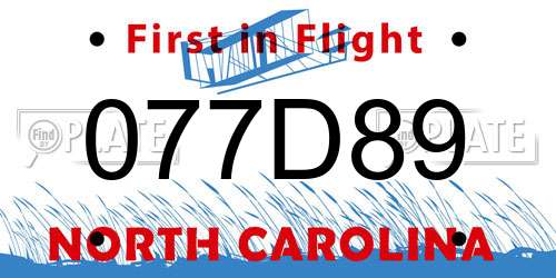 077D89 North Carolina License Plate