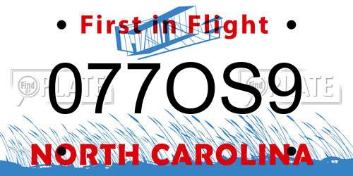 077OS9 North Carolina License Plate