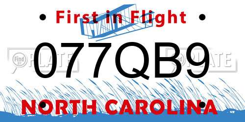 077QB9 North Carolina License Plate