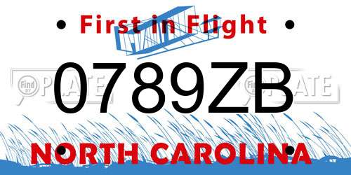 0789ZB North Carolina License Plate