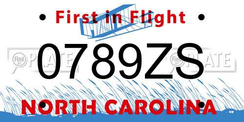 0789ZS North Carolina License Plate