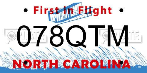 078QTM North Carolina License Plate