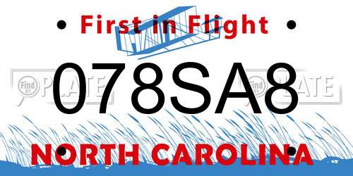 078SA8 North Carolina License Plate