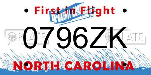 0796ZK North Carolina License Plate
