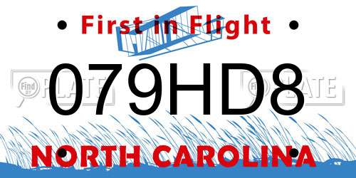 079HD8 North Carolina License Plate