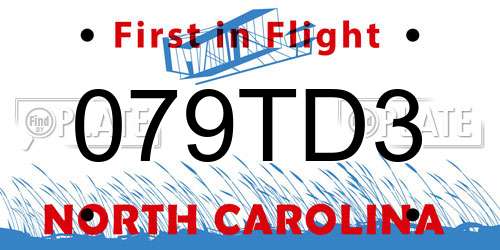 079TD3 North Carolina License Plate