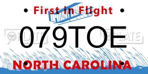 079TOE North Carolina License Plate