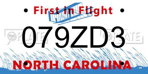 079ZD3 North Carolina License Plate