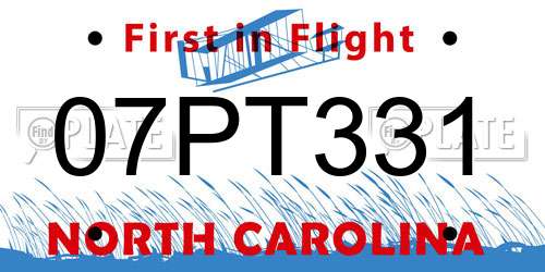 07PT331 North Carolina License Plate