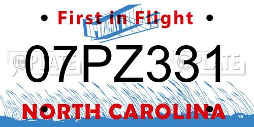 07PZ331 North Carolina License Plate