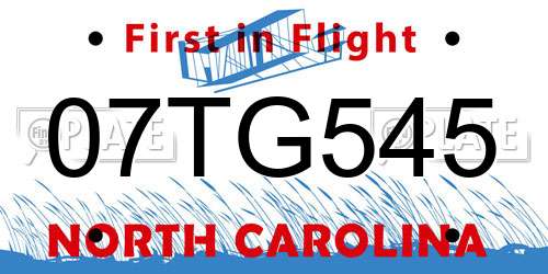 07TG545 North Carolina License Plate