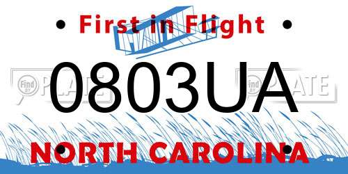 0803UA North Carolina License Plate