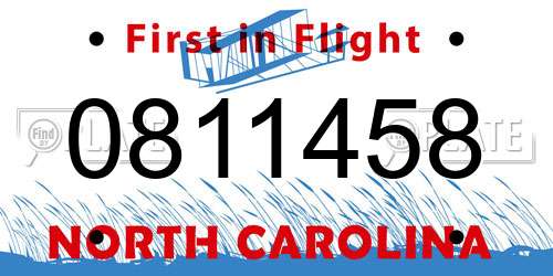 0811458 North Carolina License Plate