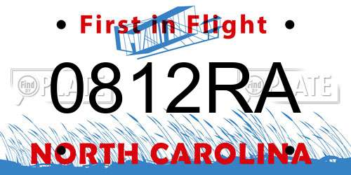 0812RA North Carolina License Plate