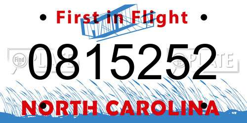 0815252 North Carolina License Plate