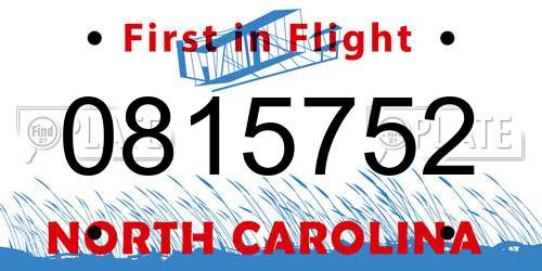 0815752 North Carolina License Plate
