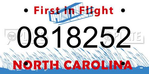 0818252 North Carolina License Plate