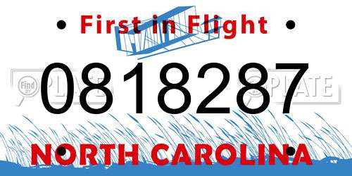 0818287 North Carolina License Plate