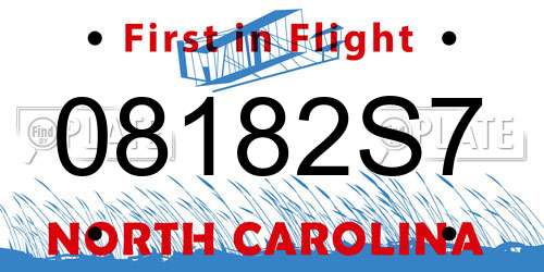 08182S7 North Carolina License Plate