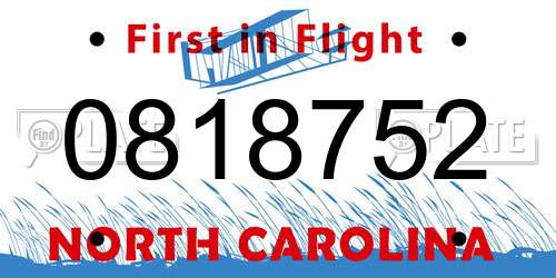 0818752 North Carolina License Plate