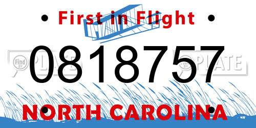 0818757 North Carolina License Plate