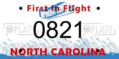 0821 North Carolina License Plate