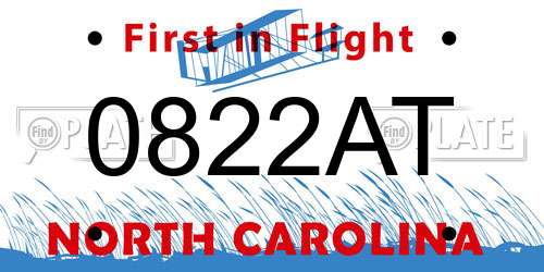 0822AT North Carolina License Plate