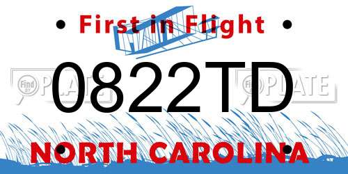 0822TD North Carolina License Plate
