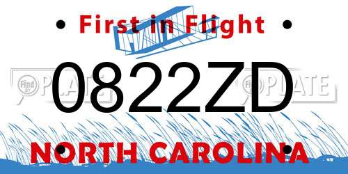 0822ZD North Carolina License Plate