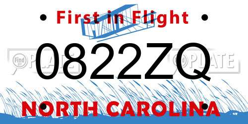 0822ZQ North Carolina License Plate