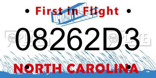 08262D3 North Carolina License Plate