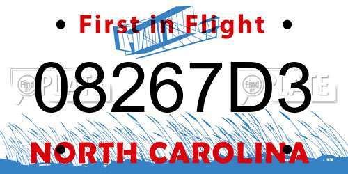08267D3 North Carolina License Plate