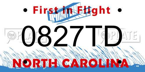 0827TD North Carolina License Plate