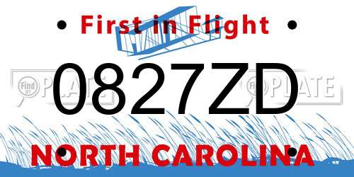0827ZD North Carolina License Plate
