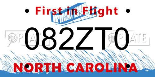 082ZT0 North Carolina License Plate