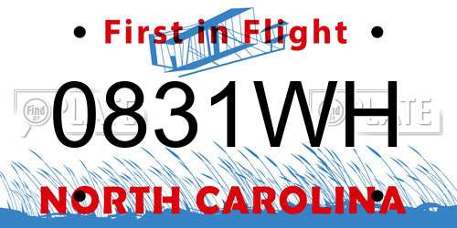 0831WH North Carolina License Plate