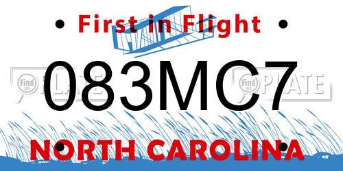 083MC7 North Carolina License Plate