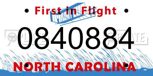 0840884 North Carolina License Plate