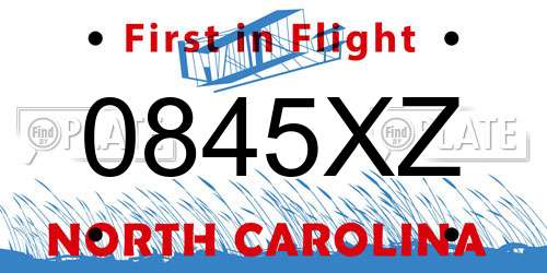 0845XZ North Carolina License Plate